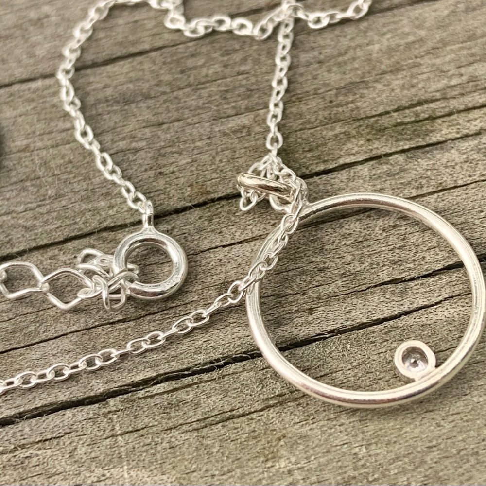 Sterling Silver Minimalist Halo Circle Necklace - Picture 6 of 7